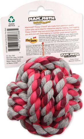 Mammoth Flossy Chews Monkey Fist Ball Premium Cotton-Poly Rope Dog Chew Toy & Fetch Toy for Small to Medium Dogs - Large 4.75' - Assorted Colors in Kuwait