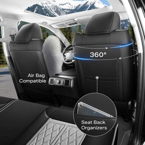 أغطية مقاعد لسيارة Toyota Tundra 2014 2015 2016 2017 2018 2019 2020 2021 مجموعة كاملة مخصصة، أغطية مقاعد جلدية متينة ومقاومة للماء للسيارة - أسود/رمادي (فقط لسيارة CrewMax Cab) in Kuwait