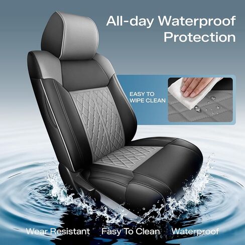 أغطية مقاعد لسيارة Toyota Tundra 2014 2015 2016 2017 2018 2019 2020 2021 مجموعة كاملة مخصصة، أغطية مقاعد جلدية متينة ومقاومة للماء للسيارة - أسود/رمادي (فقط لسيارة CrewMax Cab) in Kuwait