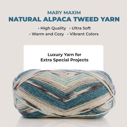 خيوط Mary Maxim Alpaca، خيوط تويد ناعمة ودافئة للكروشيه والحياكة، وزن متوسط ​​4، مثالية للأوشحة والسترات الأفغانية والبطانيات، 262 ياردة، شريط مائي in Kuwait