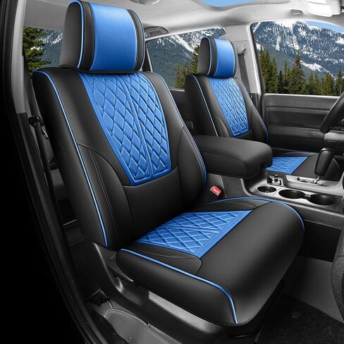 أغطية مقاعد لسيارة Toyota Tundra 2014 2015 2016 2017 2018 2019 2020 2021 مجموعة كاملة مخصصة، أغطية مقاعد جلدية متينة ومقاومة للماء للسيارة - أسود/رمادي (فقط لسيارة CrewMax Cab) in Kuwait