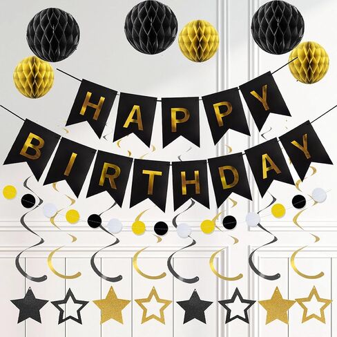 Blue Happy Birthday Party Decorations – Banner with Honeycomb Balls, Swirl Streamers & Circle Garland, Colorful Birthday Decor for Women, Men, Boys & Girls in Saudi Arabia