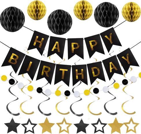 Blue Happy Birthday Party Decorations – Banner with Honeycomb Balls, Swirl Streamers & Circle Garland, Colorful Birthday Decor for Women, Men, Boys & Girls in Saudi Arabia