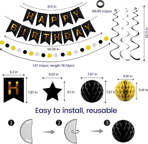 Blue Happy Birthday Party Decorations – Banner with Honeycomb Balls, Swirl Streamers & Circle Garland, Colorful Birthday Decor for Women, Men, Boys & Girls in Saudi Arabia