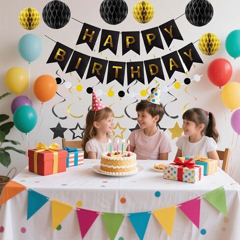 Blue Happy Birthday Party Decorations – Banner with Honeycomb Balls, Swirl Streamers & Circle Garland, Colorful Birthday Decor for Women, Men, Boys & Girls in Saudi Arabia