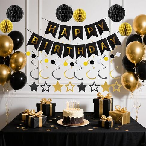Blue Happy Birthday Party Decorations – Banner with Honeycomb Balls, Swirl Streamers & Circle Garland, Colorful Birthday Decor for Women, Men, Boys & Girls in Saudi Arabia