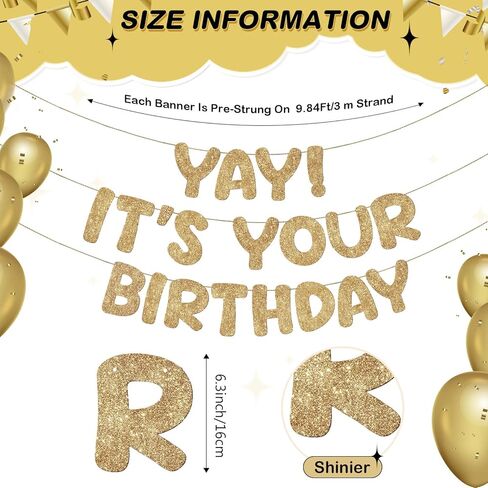 Fulmoon Pre Strung Yay It's Your Birthday Banner Glitter Happy Teen Boys Teen Girls Adult Banner Glitter Funny Birthday Party Decorations(Colorful) in Saudi Arabia