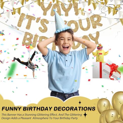 Fulmoon Pre Strung Yay It's Your Birthday Banner Glitter Happy Teen Boys Teen Girls Adult Banner Glitter Funny Birthday Party Decorations(Colorful) in Saudi Arabia