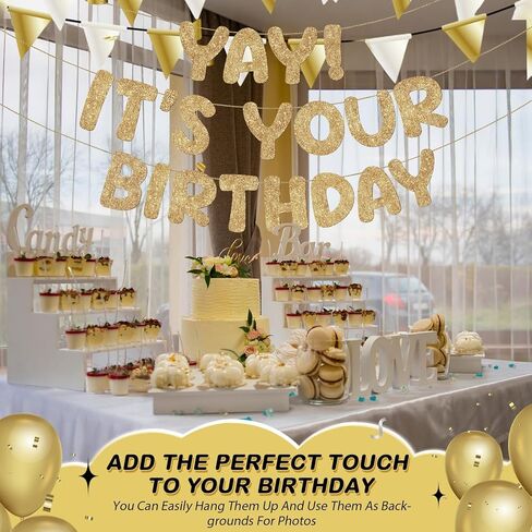 Fulmoon Pre Strung Yay It's Your Birthday Banner Glitter Happy Teen Boys Teen Girls Adult Banner Glitter Funny Birthday Party Decorations(Colorful) in Saudi Arabia