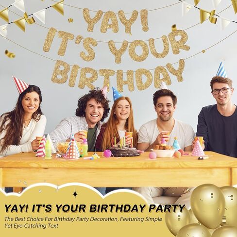 Fulmoon Pre Strung Yay It's Your Birthday Banner Glitter Happy Teen Boys Teen Girls Adult Banner Glitter Funny Birthday Party Decorations(Colorful) in Saudi Arabia