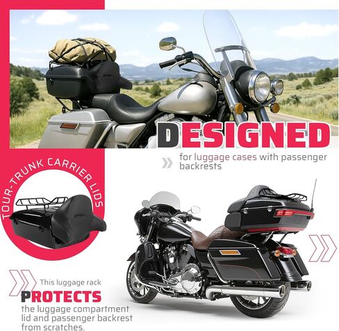 Luggage Trunk Rack Compatible with 1984-Later Harley Touring King, Chopped Tour-Trunk Carrier Lids Black Luggage Rack Carrier Powder Coated in Saudi Arabia