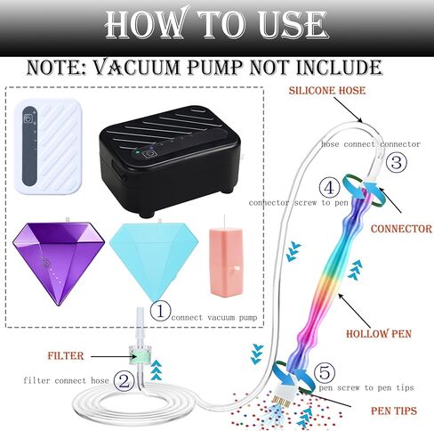 Vacuum Diamond Painting Pen Replacement Kit, Screw Diamond Pen with Silicone Tube & Filters & Multiplacers (1/3/6/Elbow Heads) for Most Vacuum Pens, Diamond Art Accessories (Colorful + White) in Saudi Arabia