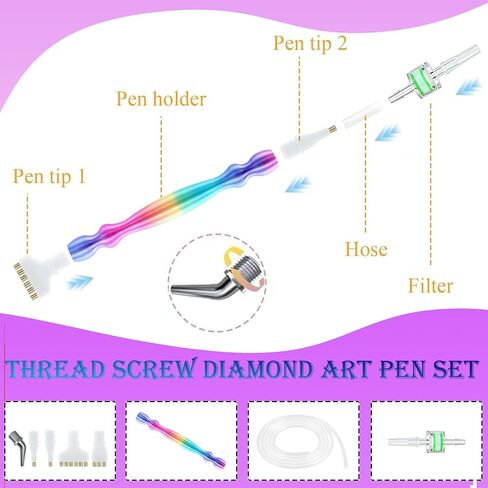 Vacuum Diamond Painting Pen Replacement Kit, Screw Diamond Pen with Silicone Tube & Filters & Multiplacers (1/3/6/Elbow Heads) for Most Vacuum Pens, Diamond Art Accessories (Colorful + White) in Saudi Arabia