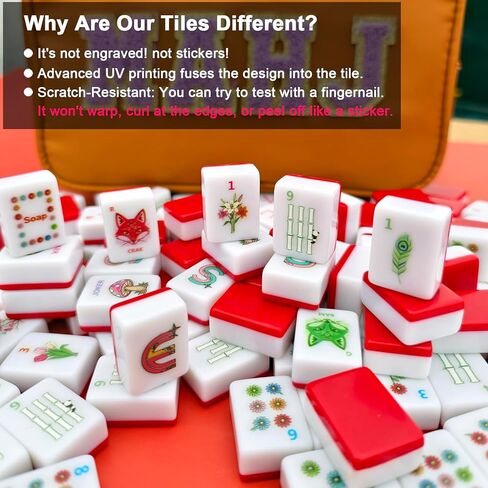 American Mahjong Set Complete 166 Melamine Tiles with Mahjong Rule Cards – Durable Beautiful Mahjong Tile Set Cute, Travel Mahjong Game Set Gift with Bag, Perfect for Beginners in Saudi Arabia