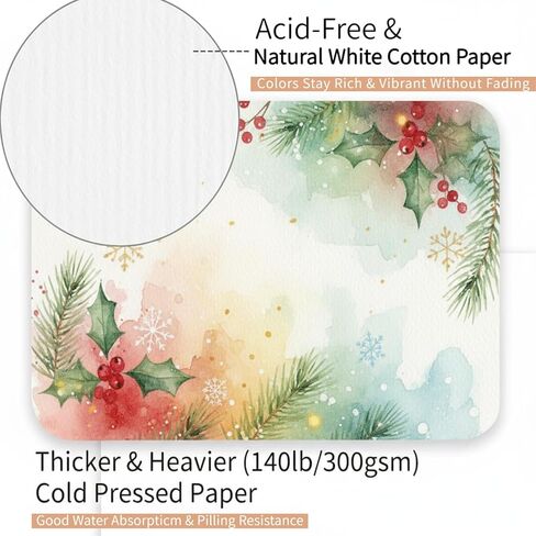 25 Pack Cotton Blank Watercolor Cards with Envelopes,140lb/300GSM Acid Free Cold Press Water Color Paper,4x6 Inch Non-Folded Watercolor Postcards-DIY Greetings Paper,Christmas,Invitations,Birthday in Saudi Arabia
