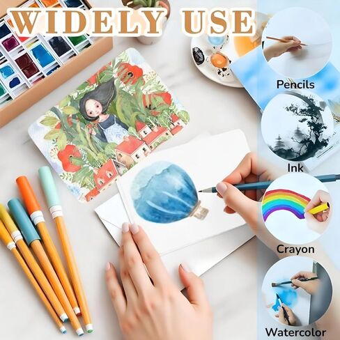 25 Pack Cotton Blank Watercolor Cards with Envelopes,140lb/300GSM Acid Free Cold Press Water Color Paper,4x6 Inch Non-Folded Watercolor Postcards-DIY Greetings Paper,Christmas,Invitations,Birthday in Saudi Arabia