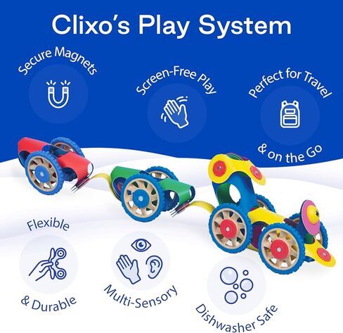 Clixo Mars Rover Pack - Glow-in-The-Dark Wheels Magnetic Building Toy - 30 Flexible Magnet Pieces for Galactic Exploration & Adventure. Award-nominated STEM Toy. Kids Gift & Travel Toy. Ages 6+ [New] in Kuwait