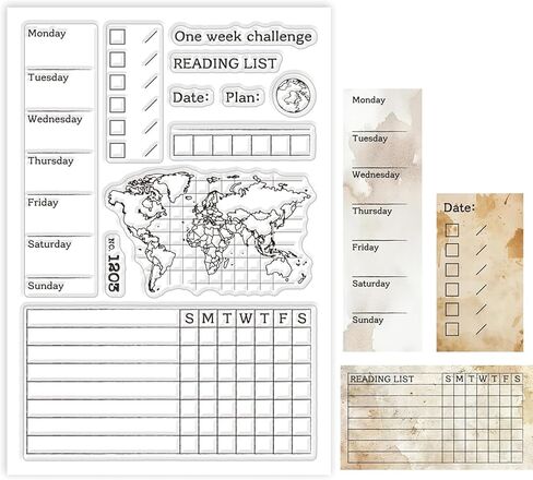 Weekly Planner Clear Stamps World Map Silicone Clear Stamp Journal Transparent Stamps for DIY Scrapbooking and Cards Making Photo Album Journal 6.3x4.33inch in Saudi Arabia