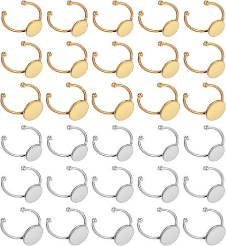 Alrhso 30Pcs Silver Gold Ring Blanks Stainless Steel Ring Base for Jewelry Making Flat Adjustable Blank Rings Steel Rings Bases for Crochet, Flatback Blank Ringes Settings Bases Tray in Saudi Arabia