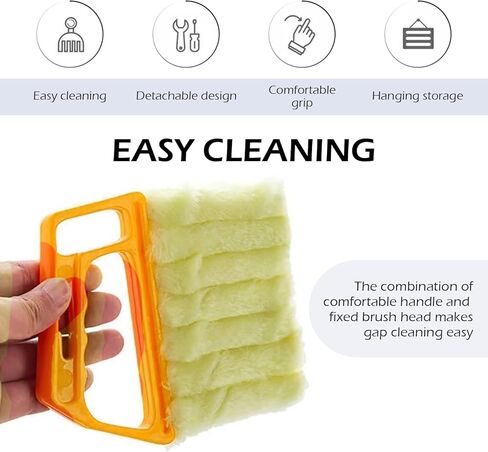 2PCS Blind Cleaner Duster Tool, Microfiber Washable Handheld Mini Duster Brush, 7-Finger Dusting Cleaner Tool for Air Conditioner Vents, Wood Blinds (Orange & Blue) in Saudi Arabia