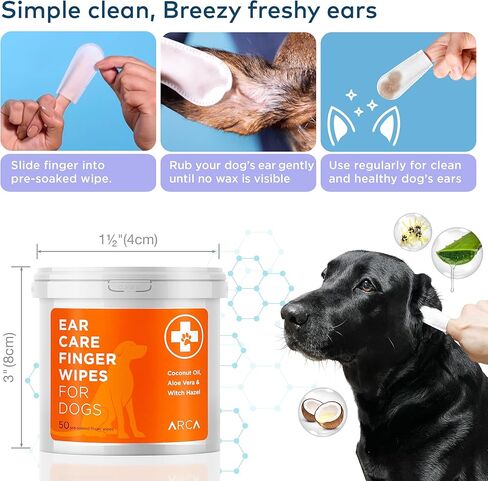 ARCA PET Dental Care Finger Wipes for Dogs - Dog Dental Teeth Cleaning Wipes for Dogs- Pre-Soaked Oral Cleaning Pads- Reduces Plaque, Tartar & Freshen Breath - 100 Disposable Wipes in Kuwait