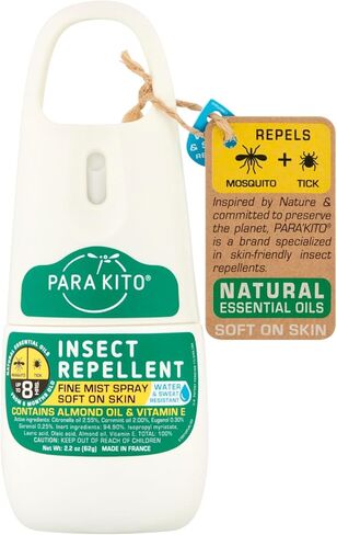 بخاخ باراكيتو للبعوض والقراد والحشرات - خالٍ من DEET، زيت السترونيلا العطري، مقاوم للماء والعرق، حماية من لدغات البعوض في التخييم والمشي لمسافات طويلة والسفر والأنشطة الخارجية (2.2 أونصة) in Kuwait
