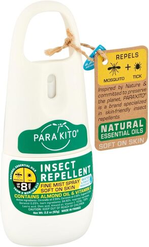 بخاخ باراكيتو للبعوض والقراد والحشرات - خالٍ من DEET، زيت السترونيلا العطري، مقاوم للماء والعرق، حماية من لدغات البعوض في التخييم والمشي لمسافات طويلة والسفر والأنشطة الخارجية (2.2 أونصة) in Kuwait