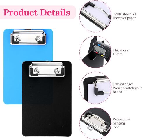 2 Pcs Mini Clipboards, 4" X 6" Small Clipboard, Portable Pocket Clipboards with Storage Mini Clip Board for Notepads Offices Restaurants Memo Size Receipt Pocket Lists(Black, Blue) in Saudi Arabia