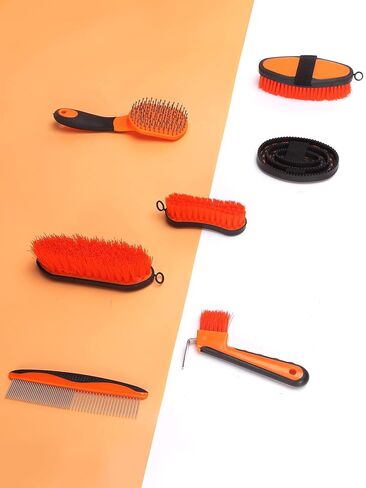 Horse Grooming Kit (12-Piece): Brushes, Storage Bag, Sweat Scraper, Mane Comb, Grooming Gloves - Purple Horse Gifts for Girls in Kuwait