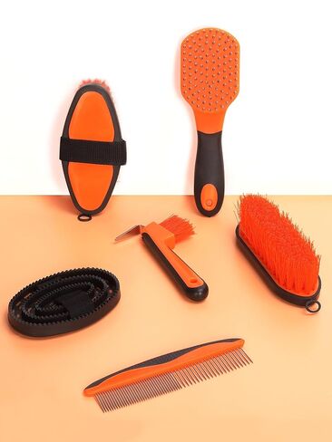 Horse Grooming Kit (12-Piece): Brushes, Storage Bag, Sweat Scraper, Mane Comb, Grooming Gloves - Purple Horse Gifts for Girls in Kuwait