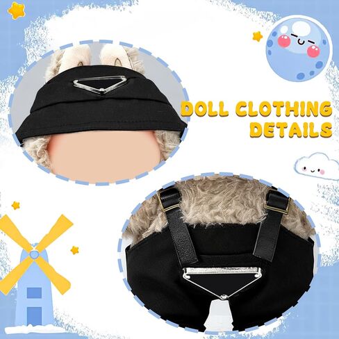 17cm Clothes Set(Only Outfit), Hat & Overalls Set for 6.7inch Doll, Cute Clothes for Dress up Unique Style, Stylish Clothes for Doll (Brown) in Saudi Arabia