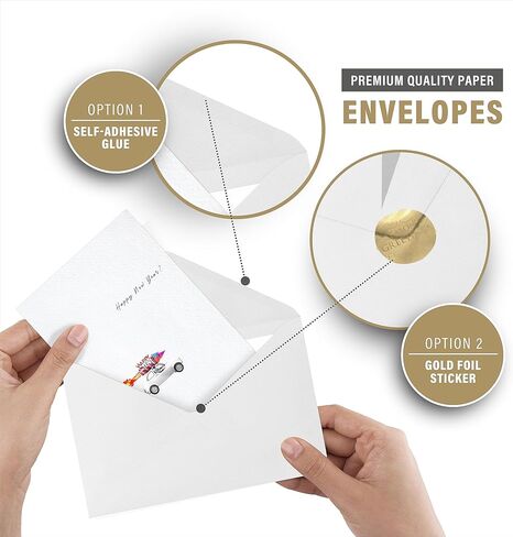 easykart labels 16 Happy New Year Cards with Envelopes | Spot UV & Texture Finish | 6.75 x 4.5 Inch New Year Wishes Cards with Seal Stickers For Friends, Family and loved Ones (1 PACK) in Saudi Arabia