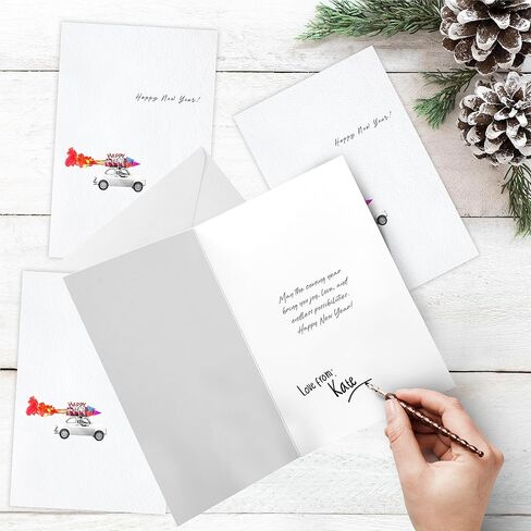 easykart labels 16 Happy New Year Cards with Envelopes | Spot UV & Texture Finish | 6.75 x 4.5 Inch New Year Wishes Cards with Seal Stickers For Friends, Family and loved Ones (1 PACK) in Saudi Arabia