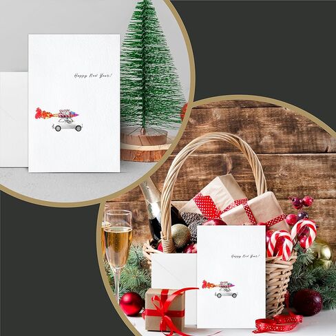 easykart labels 16 Happy New Year Cards with Envelopes | Spot UV & Texture Finish | 6.75 x 4.5 Inch New Year Wishes Cards with Seal Stickers For Friends, Family and loved Ones (1 PACK) in Saudi Arabia