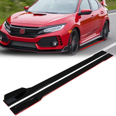 2PCS Universal Car Side Skirts, 2M/78.7" Side Skirts Extension Splitter Lip,Car Rocker Panels Side Skirt Body Kit, Compatible with Honda Civic Toyota Corolla Nissan Altima VW Camaro (Black&Red 86.6in) in Saudi Arabia