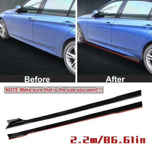 2PCS Universal Car Side Skirts, 2M/78.7" Side Skirts Extension Splitter Lip,Car Rocker Panels Side Skirt Body Kit, Compatible with Honda Civic Toyota Corolla Nissan Altima VW Camaro (Black&Red 86.6in) in Saudi Arabia