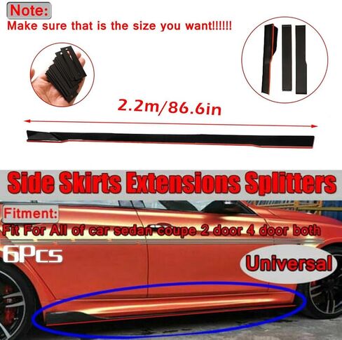 2PCS Universal Car Side Skirts, 2M/78.7" Side Skirts Extension Splitter Lip,Car Rocker Panels Side Skirt Body Kit, Compatible with Honda Civic Toyota Corolla Nissan Altima VW Camaro (Black&Red 86.6in) in Saudi Arabia