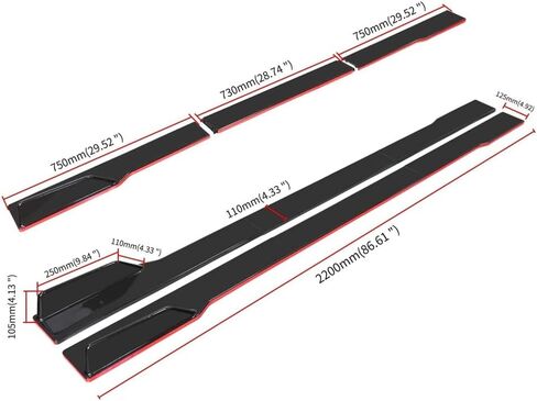 2PCS Universal Car Side Skirts, 2M/78.7" Side Skirts Extension Splitter Lip,Car Rocker Panels Side Skirt Body Kit, Compatible with Honda Civic Toyota Corolla Nissan Altima VW Camaro (Black&Red 86.6in) in Saudi Arabia