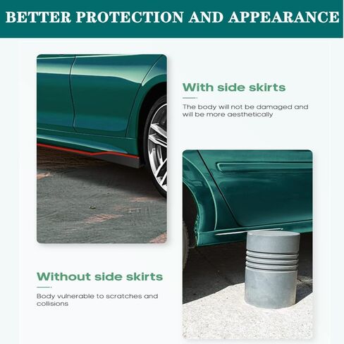 2PCS Universal Car Side Skirts, 2M/78.7" Side Skirts Extension Splitter Lip,Car Rocker Panels Side Skirt Body Kit, Compatible with Honda Civic Toyota Corolla Nissan Altima VW Camaro (Black&Red 86.6in) in Saudi Arabia