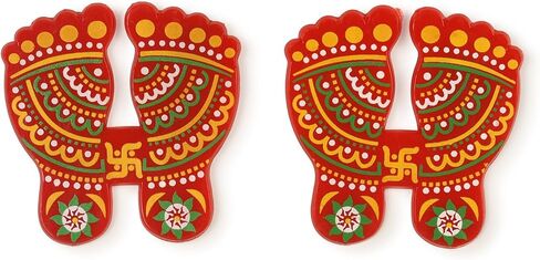 ديكورات أرضية Diwali Rangoli مصنوعة يدويًا من الأكريليك الأحمر Dipak لتزيين الطاولة وأحجار مرصعة بالترتر والديكور التقليدي لباب المنزل | ملصقات الحائط الأرضية RJV-002 in Saudi Arabia