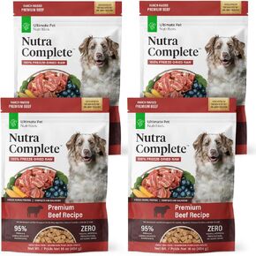 ULTIMATE PET NUTRITION Nutra Complete Freeze Dried Raw Dog Food, Veterinarian Formulated with Antioxidants, Prebiotics & Amino Acids (3 Pound, Beef) in Kuwait