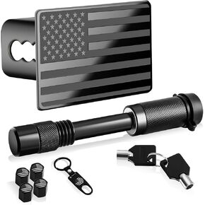 American Flag Metal Trailer Hitch Cover for 2 Inch Receivers with 5/8-Inch Heavy-Duty Trailer Hitch Pin Lock, 4 PCS Tire Valve Stem Cap Covers (Black) in Saudi Arabia