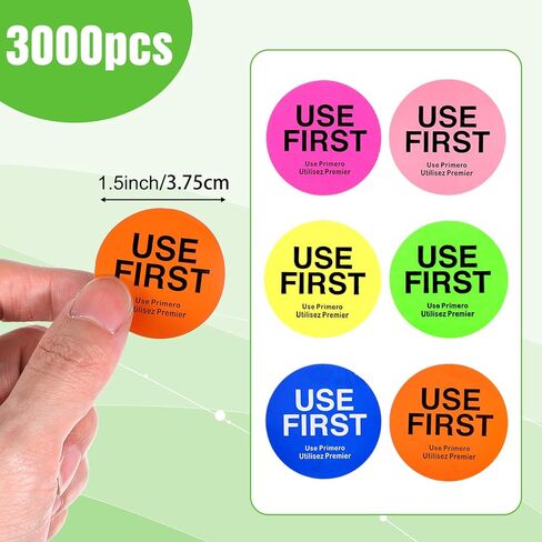 3000 Pcs 1.5 Inch Use First Inventory Control Label Permanent Adhesive Restaurant Quality Food Labels Use First Stickers Food Service Disposable Labels Small Circle Stickers(6 Colors) in Saudi Arabia
