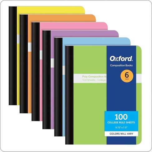 Oxford Poly Composition Notebooks 6 Pack, Wide Ruled Paper, 9-3/4 x 7-1/2 Inches, 100 Sheets, Assorted Pastel Covers (64956) in Saudi Arabia