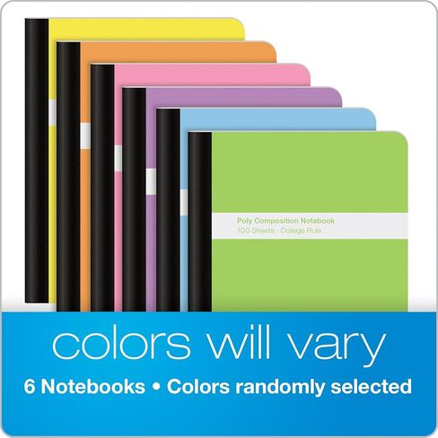 Oxford Poly Composition Notebooks 6 Pack, Wide Ruled Paper, 9-3/4 x 7-1/2 Inches, 100 Sheets, Assorted Pastel Covers (64956) in Saudi Arabia