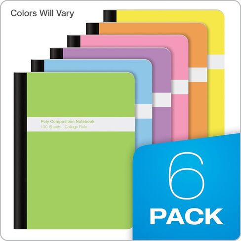 Oxford Poly Composition Notebooks 6 Pack, Wide Ruled Paper, 9-3/4 x 7-1/2 Inches, 100 Sheets, Assorted Pastel Covers (64956) in Saudi Arabia
