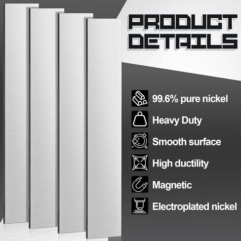 4 Pcs Pure Nickel Sheet 0.04 x 1 x 6 Inches Nickel Anode 99.6% Pure Nickel Plating Nickel Strip Nickel Plate for Nickel Plating, Nickel Electroplating and DIY Nickel Plating in Kuwait