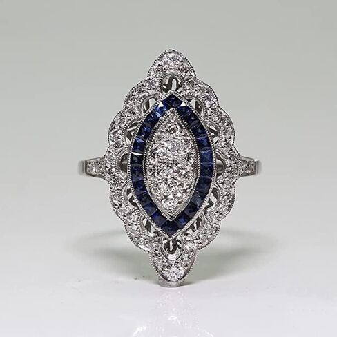 Koguxuix Fashion Jewelry Antique Edwardian Silver Blue Sapphire CZ Crystal Eye-Shape Ring Band for Women (Size 10) in Saudi Arabia