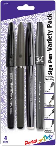Pentel Arts Sign Pen Variety Pack - 4-Pack (S520-A, ST150-A, SES15-NA, SESF30-A) in Saudi Arabia