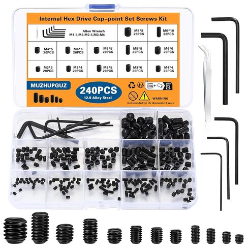 450 Pcs Set Screw Assortment Kit, Allen Head Hex Socket Grub Head Screw Set,Black Hex Allen Head Screws with Internal Hex Drive for Door Handles, Light Fixture Screws,M3/M4/M5/M6/M8 in Kuwait